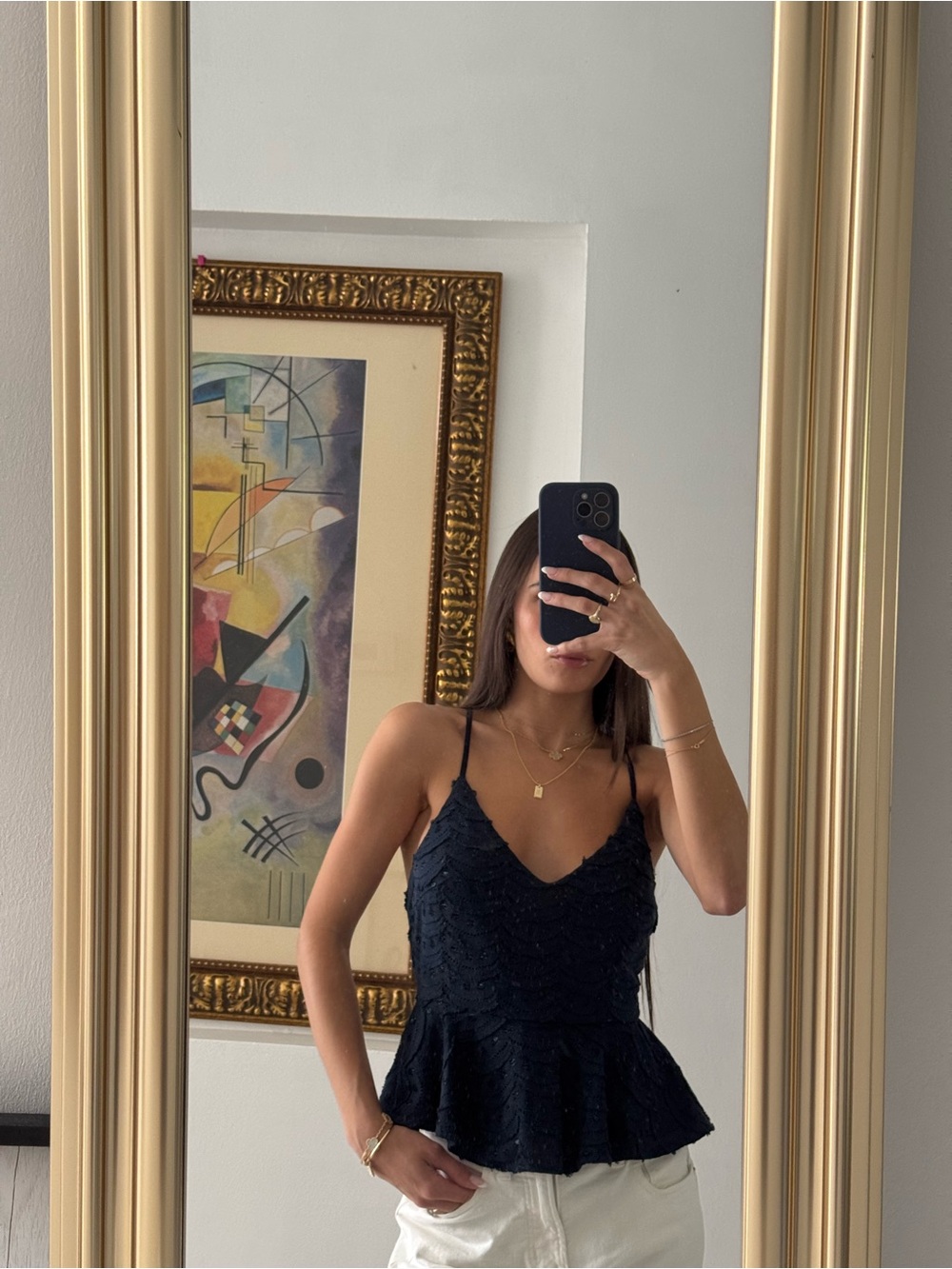 LUSH Clothing Navy Lace Peplum Camisole Top (NWT)